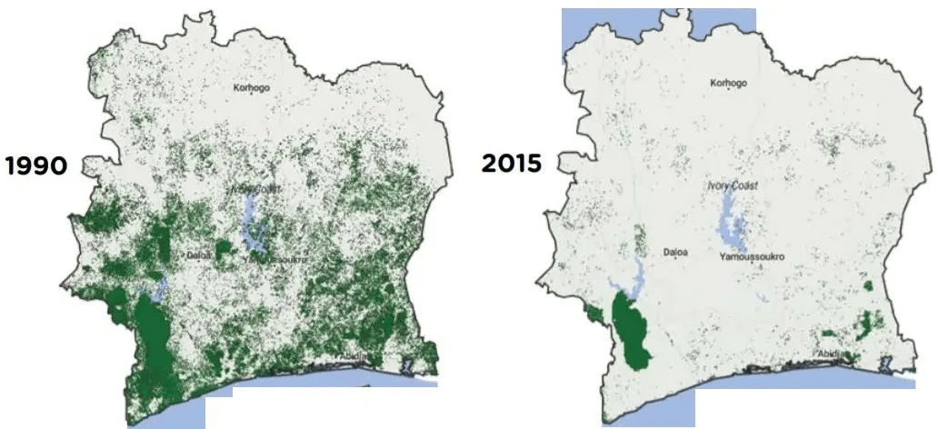 maps of deforestation in ivory coast