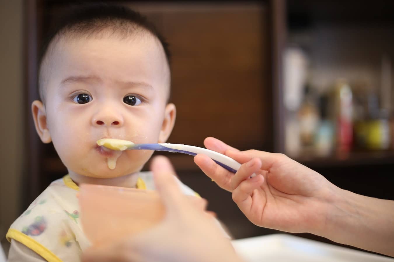 a baby being spoon fed