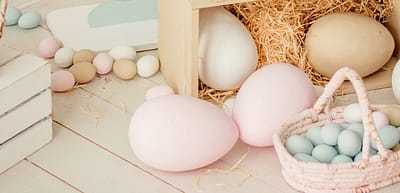 easter themed basket of eggs