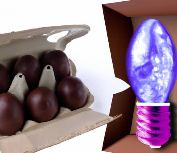 a.i. generated image of chocolate eggs and an easter egg lightbulb