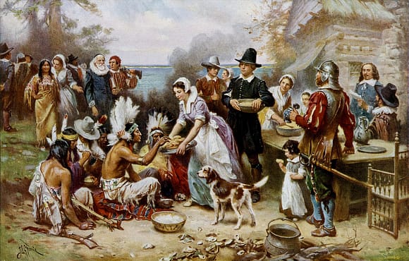The First Thanksgiving by Jean Gerome Ferris: the traditional story of thanksgiving's history.