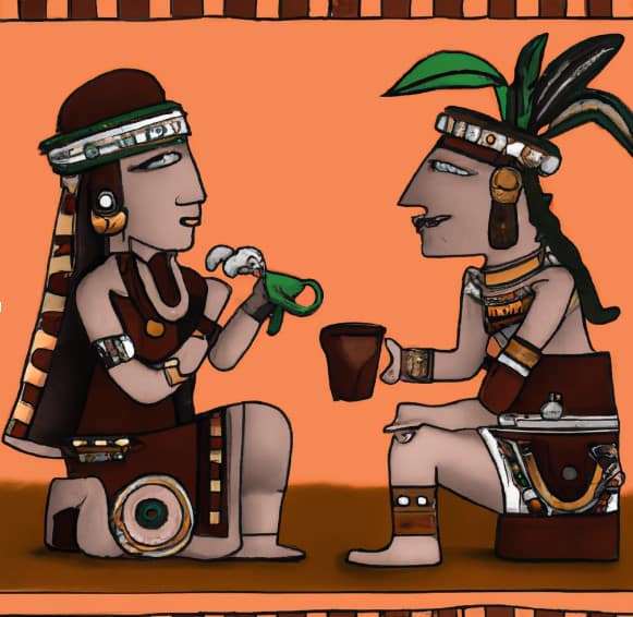 a.i. generated image of mesoamericans sharing chocolate