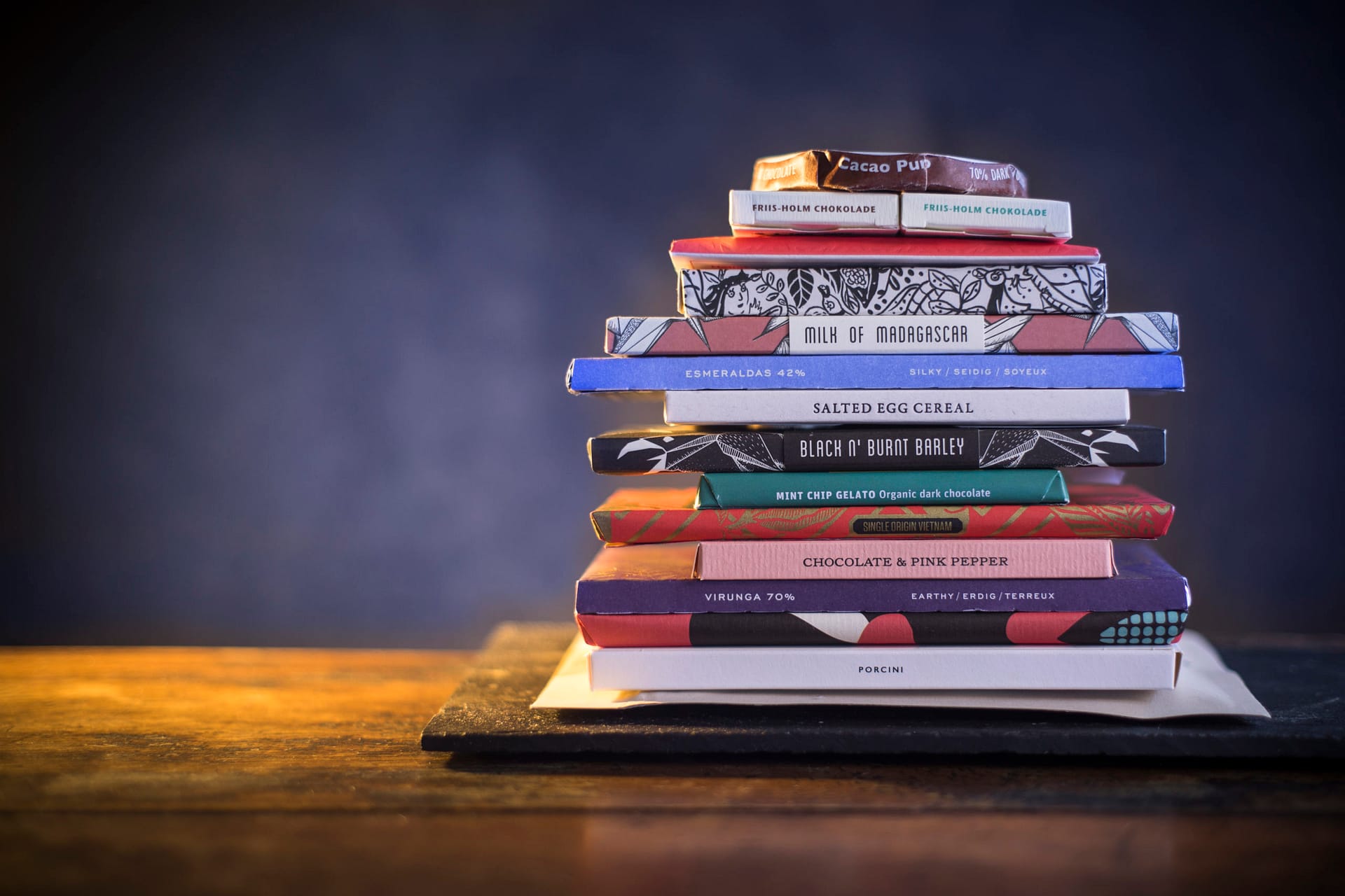 Cocoa Runners Stack of Chocolate Bars on a Table