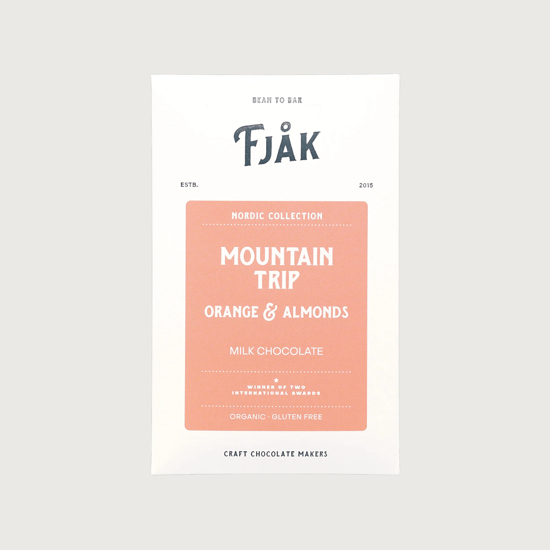 Fjak - Mountain Trip, 50% Milk Chocolate with Orange and Almonds