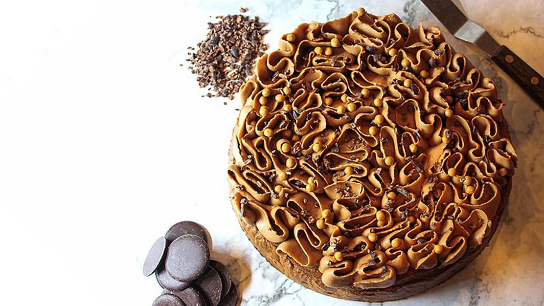 Dark Chocolate Cake Topped With Ruffle Ganache
