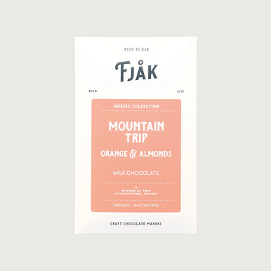 Fjak - Mountain Trip, 50% Milk Chocolate with Orange and Almonds