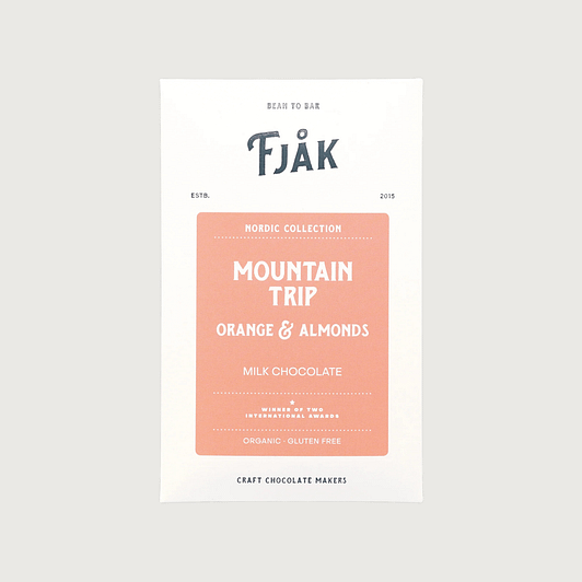 Fjak - Mountain Trip, 50% Milk Chocolate with Orange and Almonds