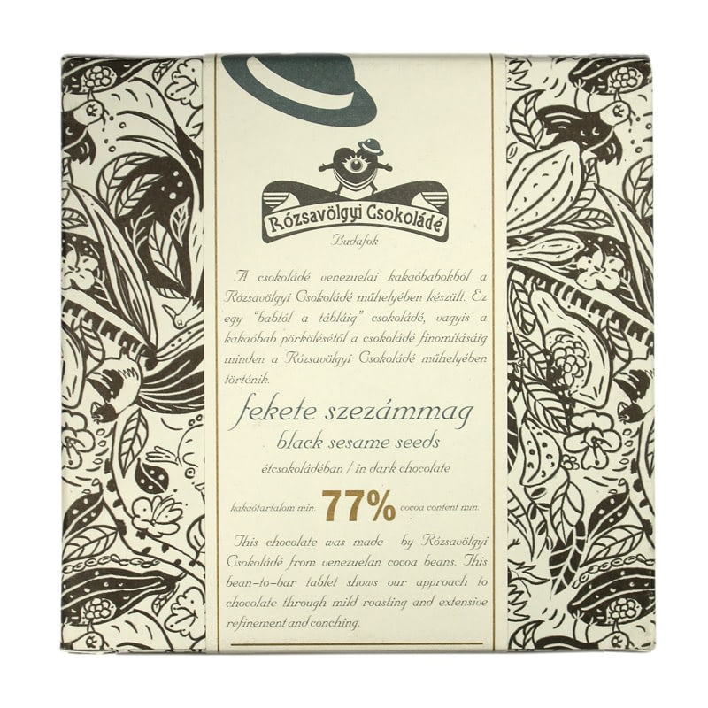 Rózsavölgyi Csokoládé - 73% Dark Chocolate with Black Sesame Seeds (Carton of 10)