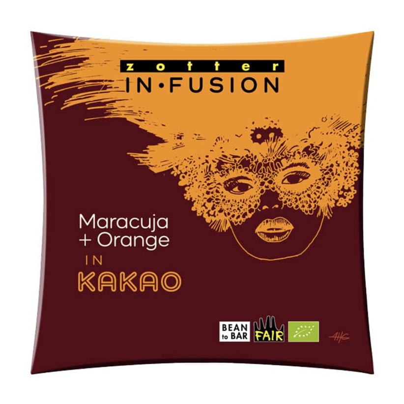 Zotter - Passion Fruit & Orange in.fusion 70% dark chocolate bar