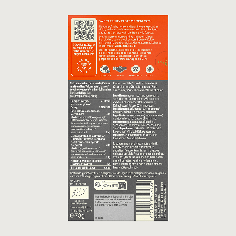 Original Beans Beni Wild Harvest 66% Dark Chocolate - Cocoa Runners