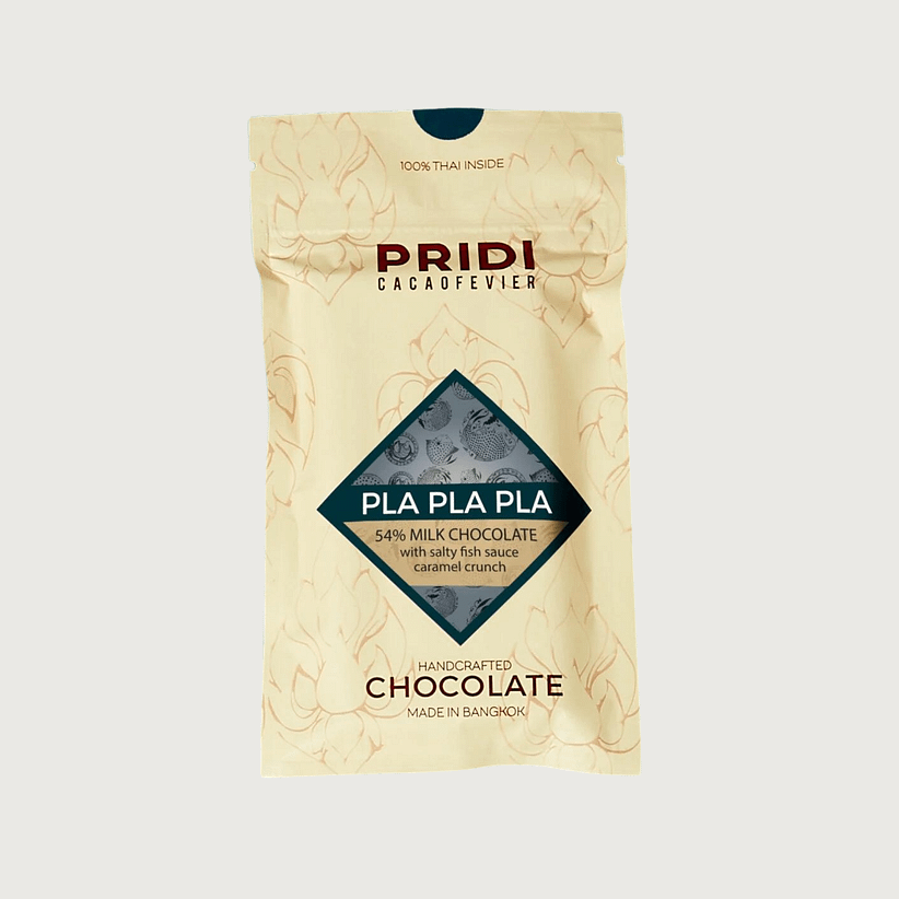 Pridi - Pla Pla Pla, Milk 54% with Crunchy Fish Sauce Caramel bits