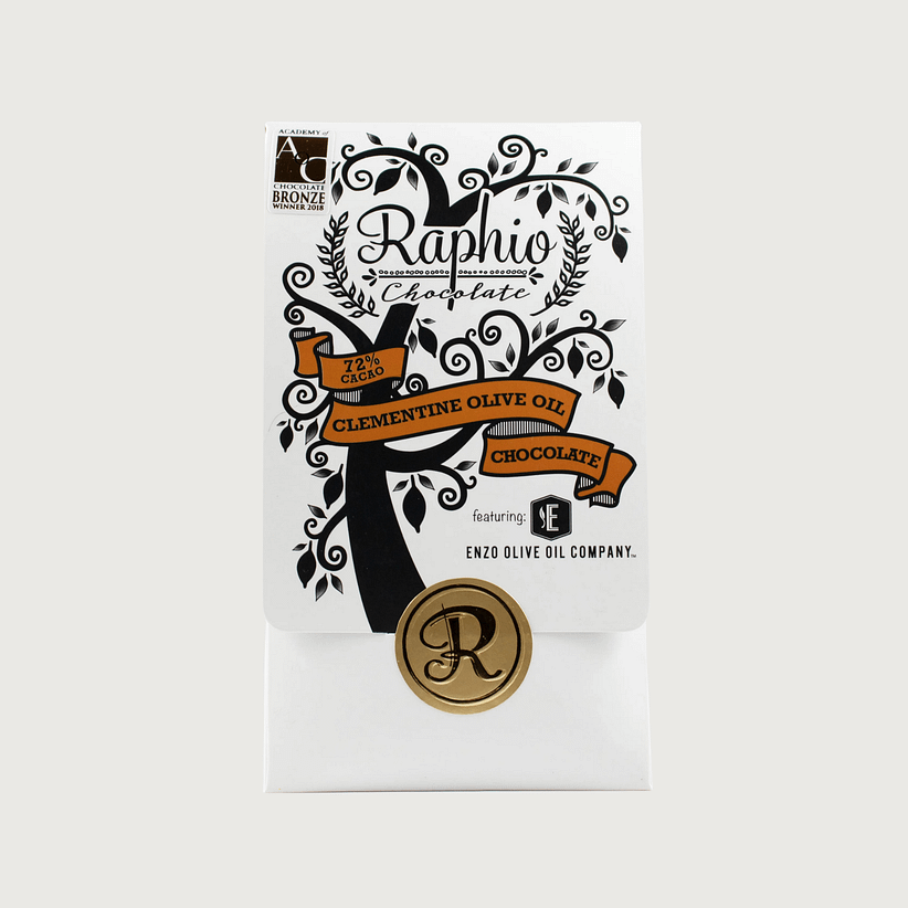 Raphio Chocolate - Clementine & Olive Oil, Dark 72%